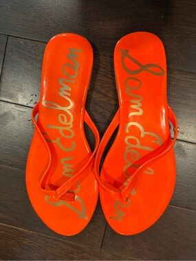 Sam Edelman Bright Orange Patent Jelly Thong Sandals